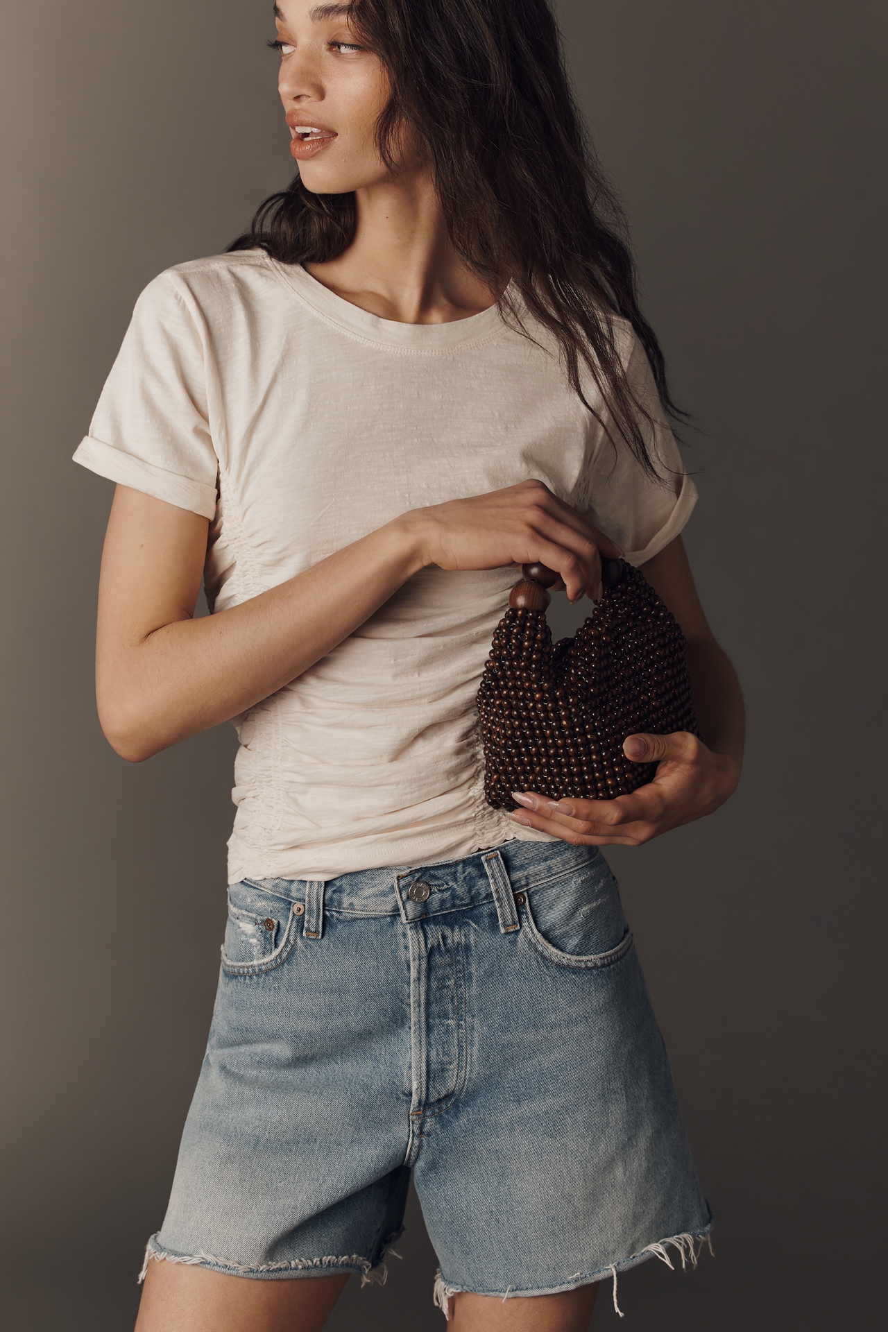 Bennie Ruched Crew-Neck Tee by Pilcro