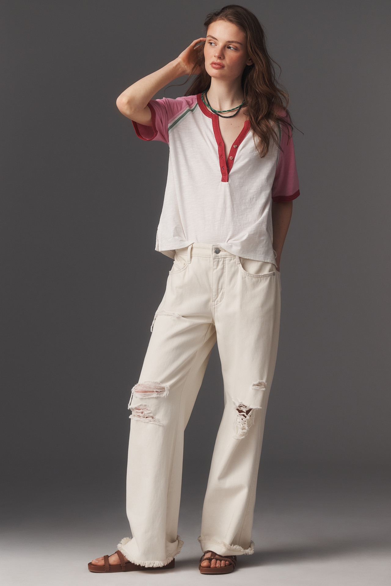 Pilcro 100% Cotton Henley Tee