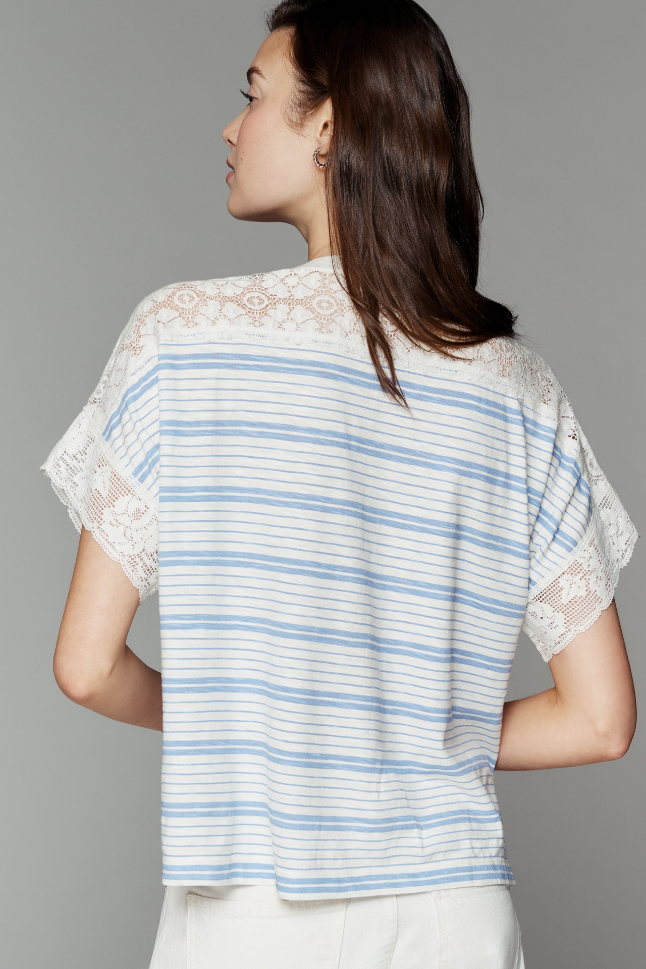 By Anthropologie Cotton Lace Inset Boxy Tee