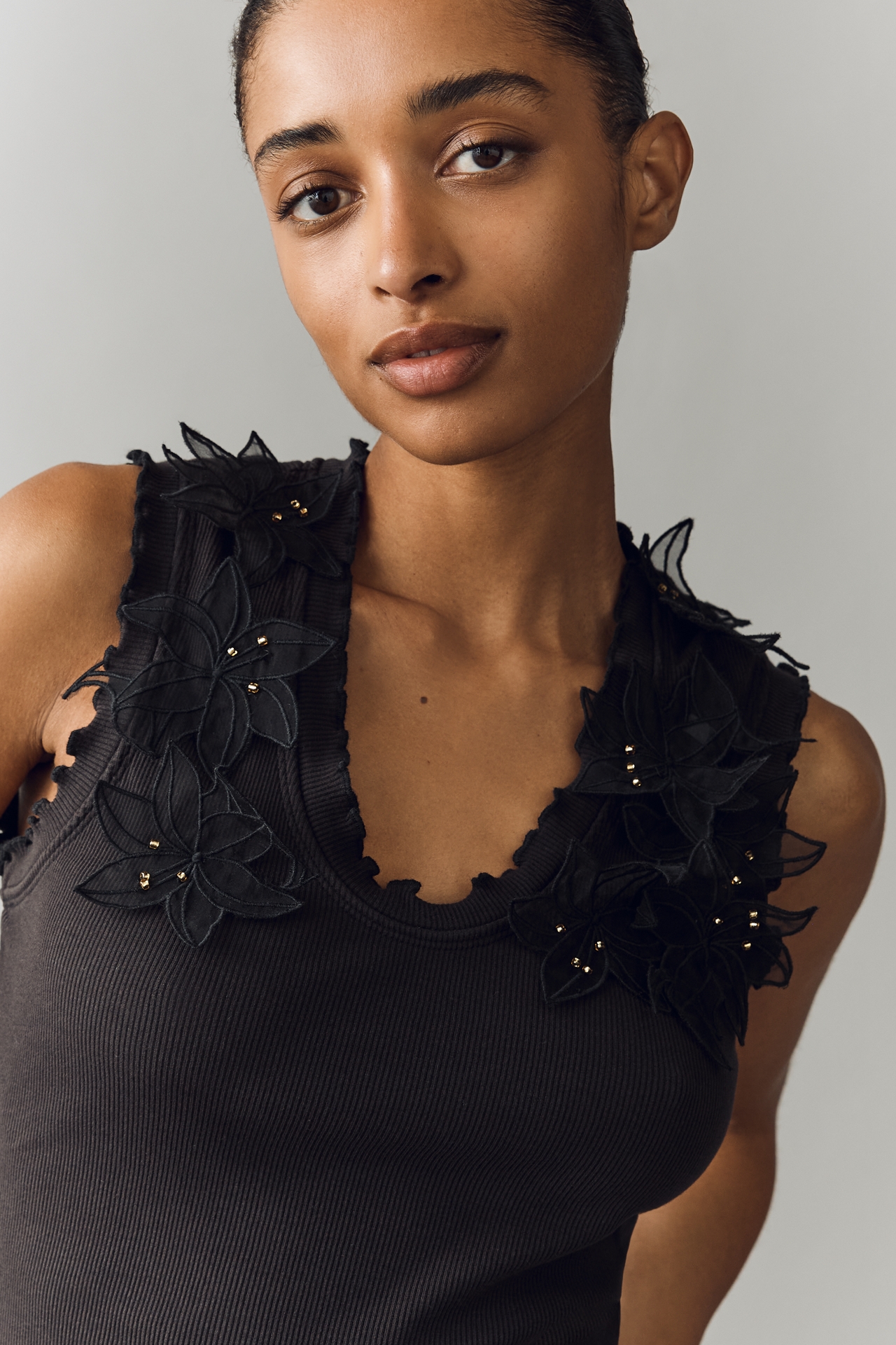 By Anthropologie Applique Floral Tank