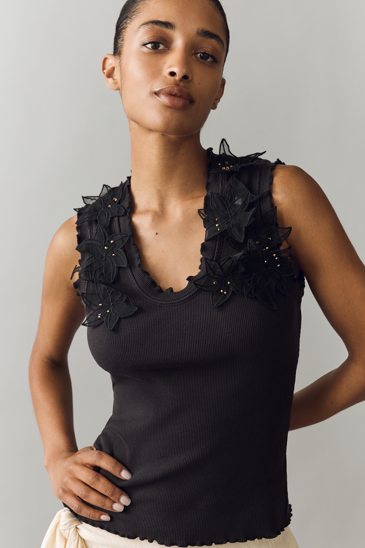 By Anthropologie Applique Floral Tank Top