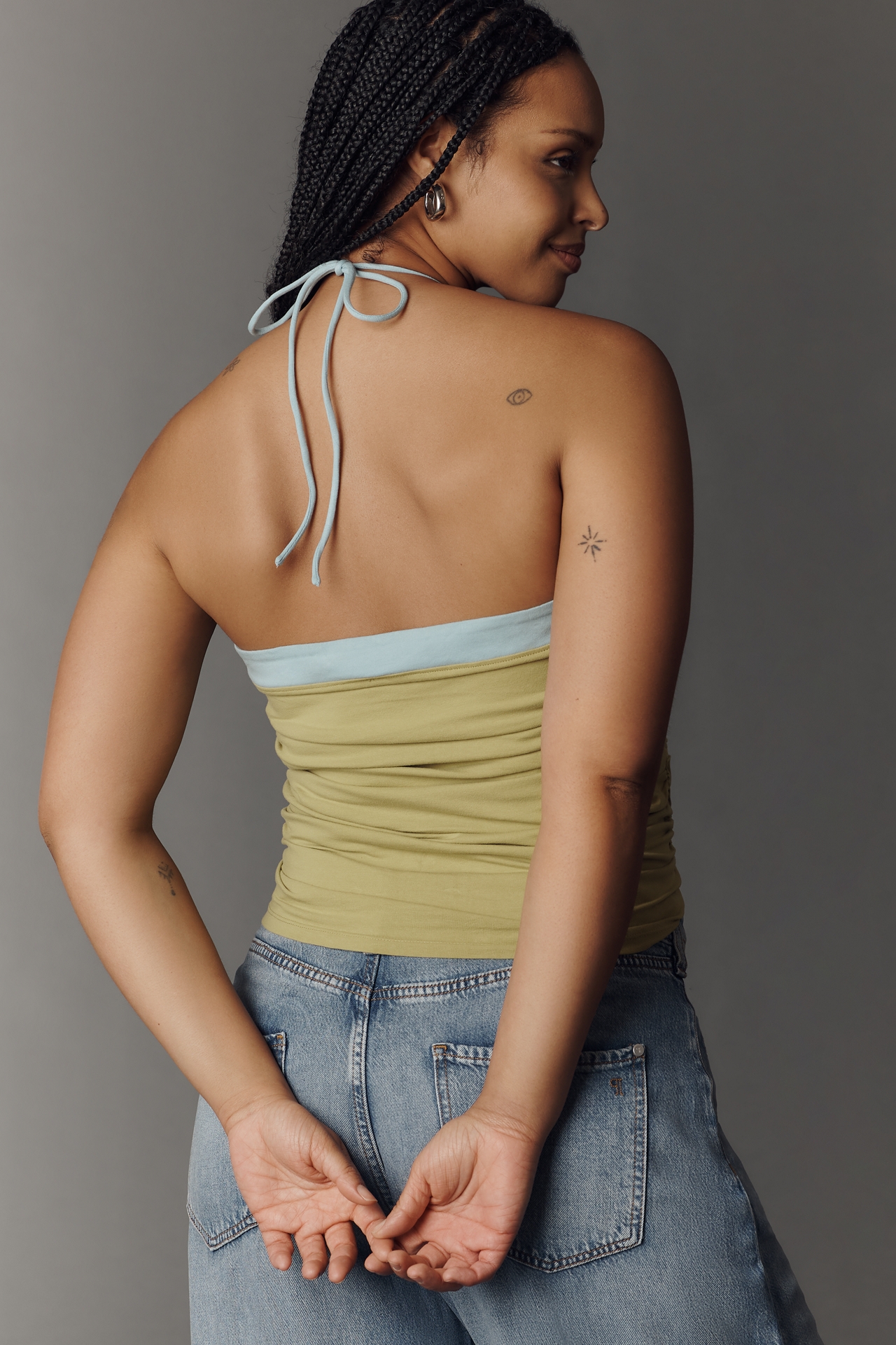 By Anthropologie Ruched Colorblock Halter Tank