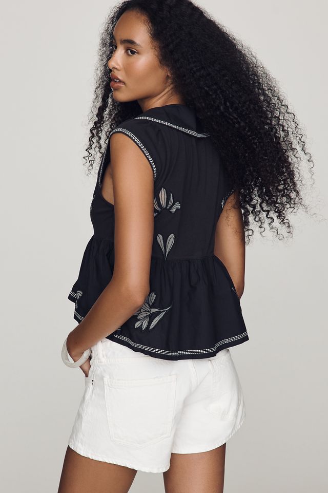 By Anthropologie Cotton Cutwork Babydoll Top #2