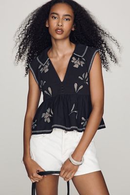 By Anthropologie Cotton Cutwork Babydoll Top