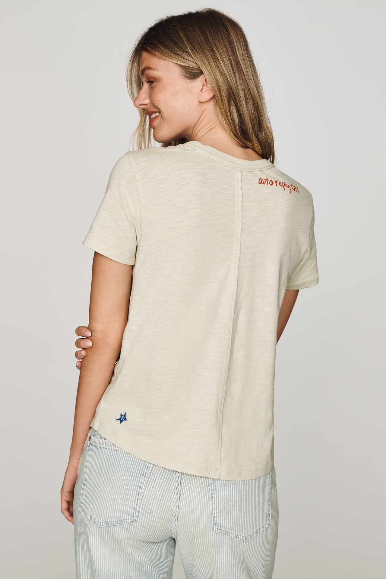 Pilcro Bennie Cotton Slim Embroidered Tee