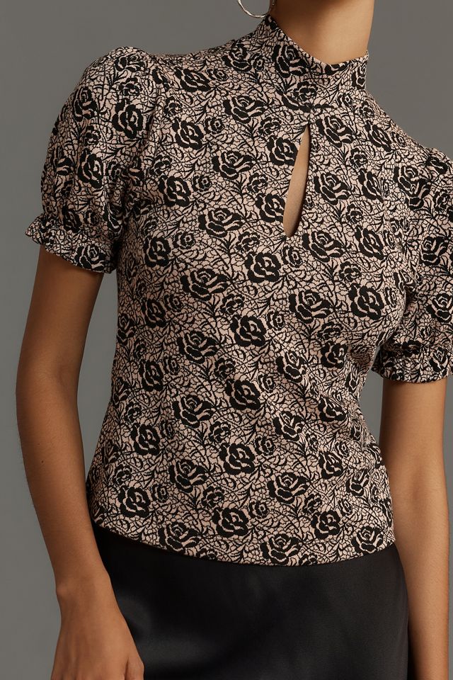 Maeve Short-Sleeve Ditsy Jacquard Top #1