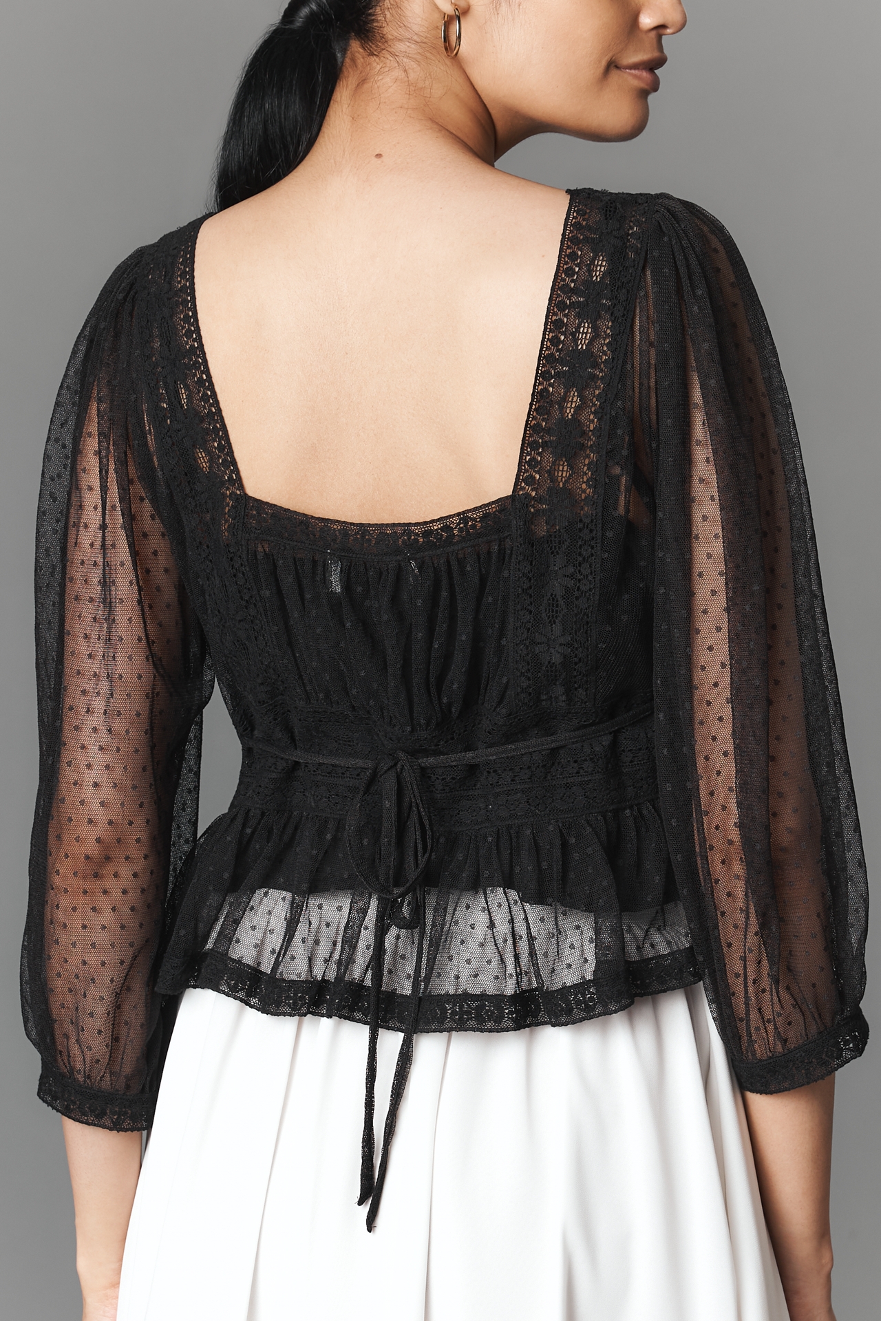 RIXO Tyla Long-Sleeve Tulle Top