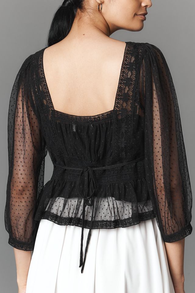 RIXO Tyla Long-Sleeve Tulle Top #1