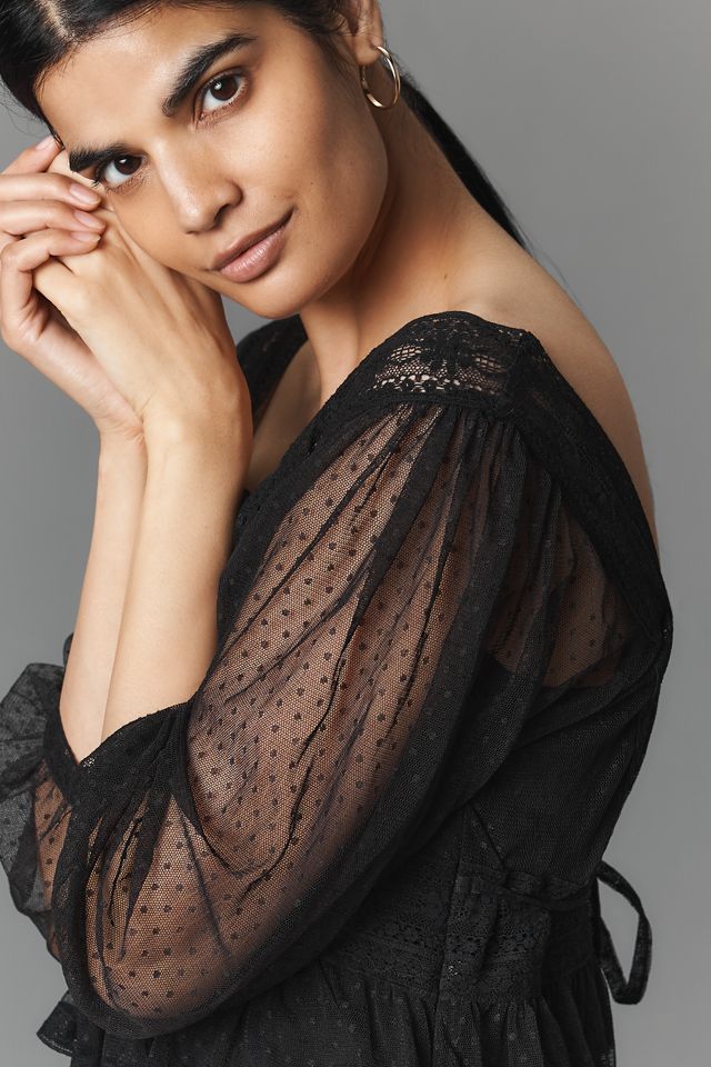 RIXO Tyla Long-Sleeve Tulle Top #3