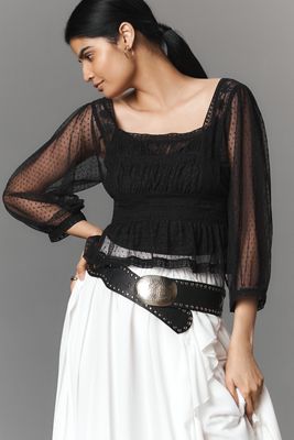RIXO Tyla Long-Sleeve Tulle Top