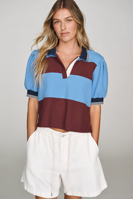 Maeve Colourblock Puff-Sleeve Cotton Rugby Top