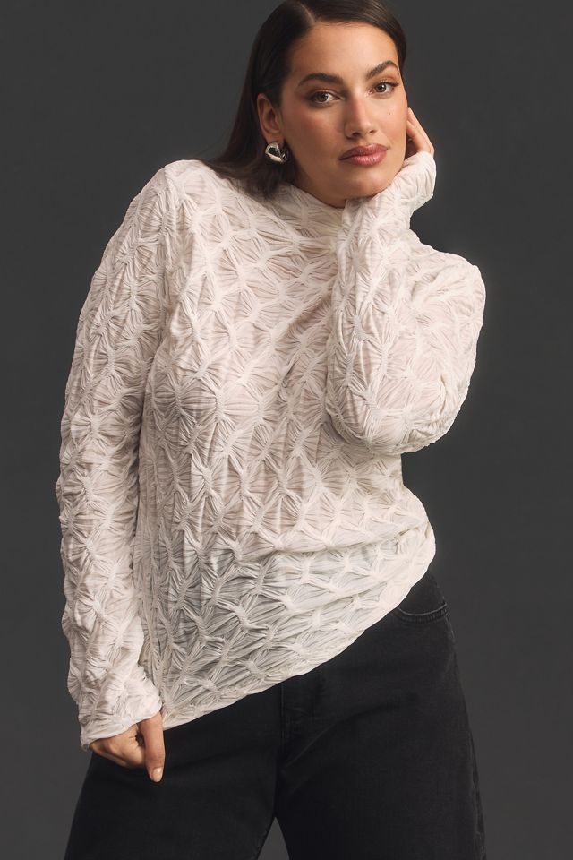 By Anthropologie Long-Sleeve Mock-Neck Textured Top #4