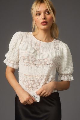 By Anthropologie Puff-Sleeve Lace Blouse | Anthropologie