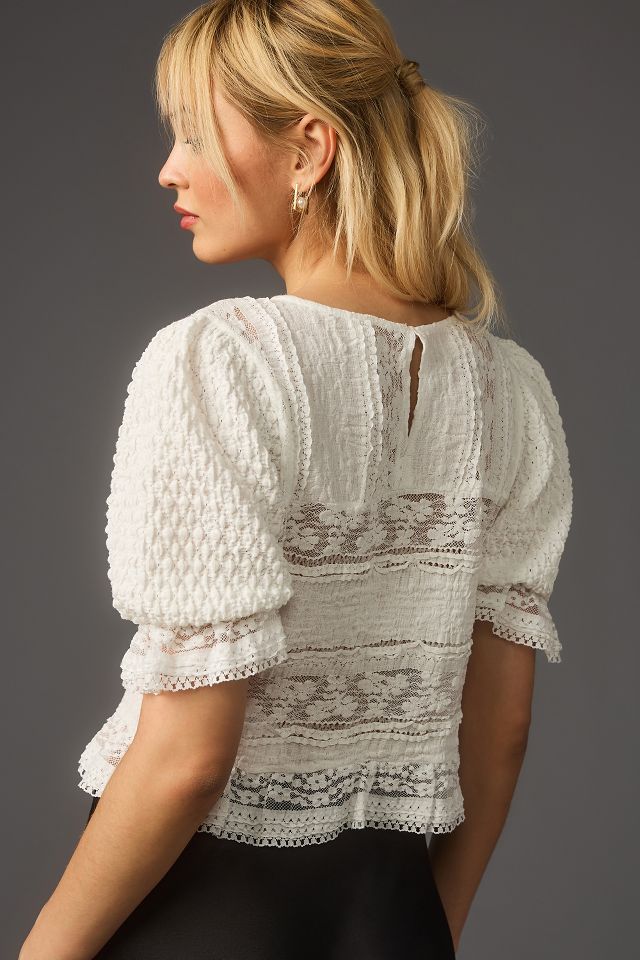 By Anthropologie Puff-Sleeve Lace Blouse #1