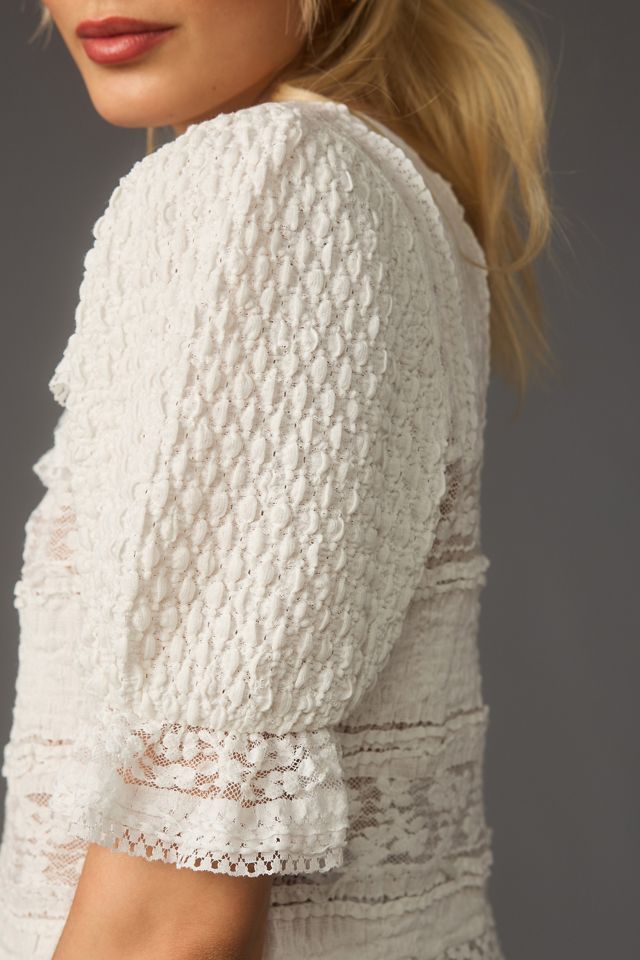 【herlipto】Puffed Sleeve Lace Blouse Constance Lace Frill Button Up Blouse Top | Disturbia - Shop