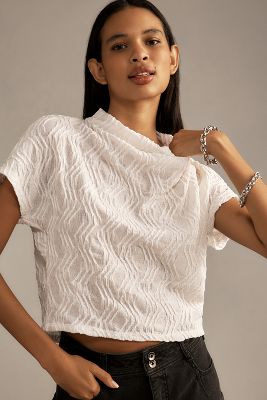 Shop By Anthropologie Textured Funnel-neck Top In White