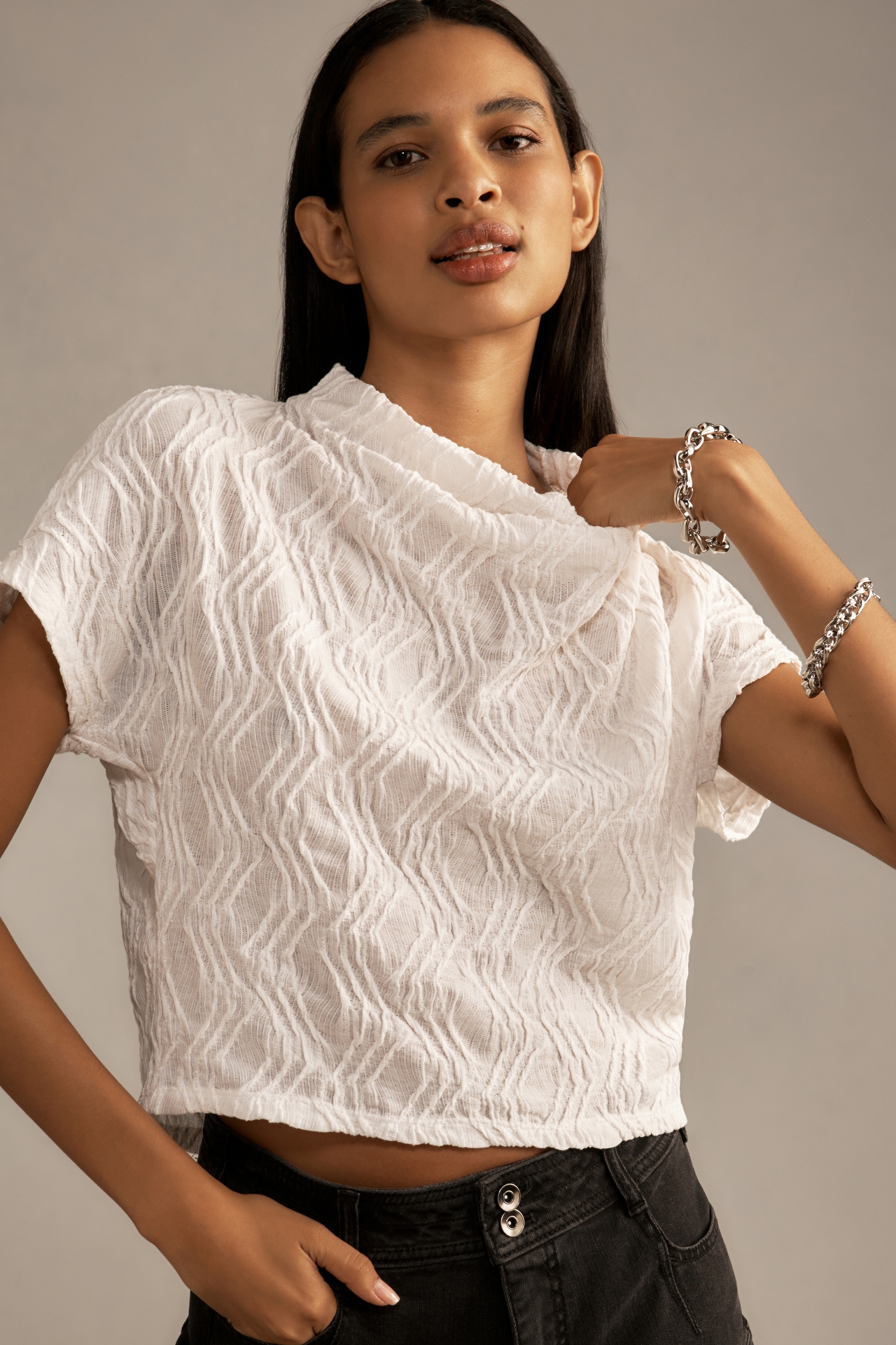 By Anthropologie Textured Funnel-Neck Top