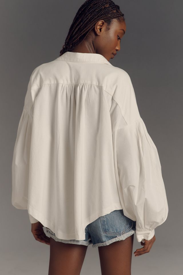 Maeve Balloon-Sleeve Collared Yoke Top #1