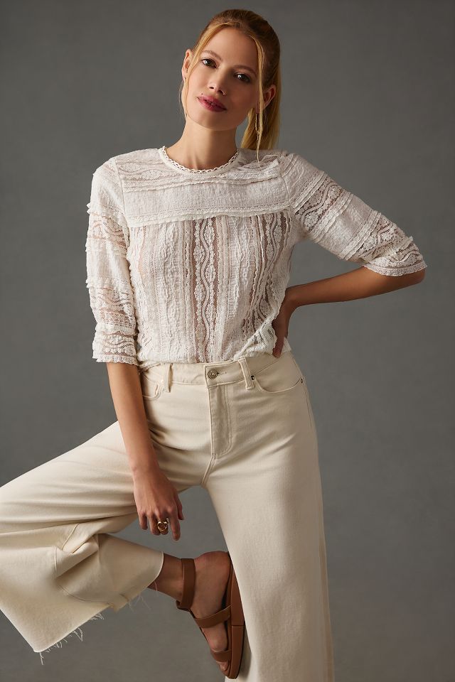 By Anthropologie Victorian Sheer-Lace Blouse