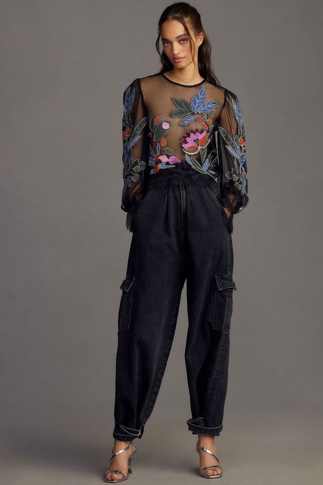 The Layla Long-Sleeve Appliqué Mesh Blouse #3
