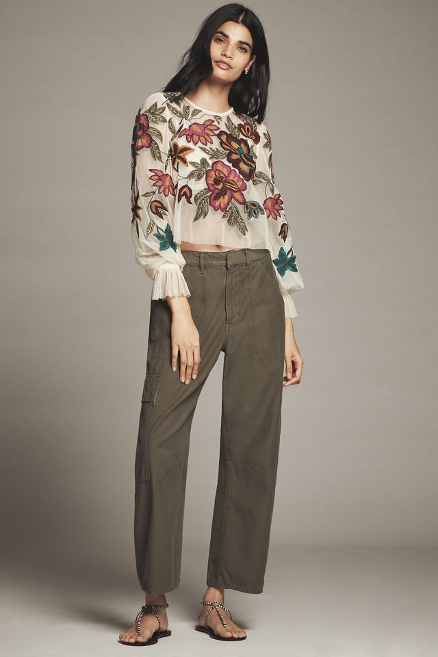 By Anthropologie Long-Sleeve Appliqué Mesh Top