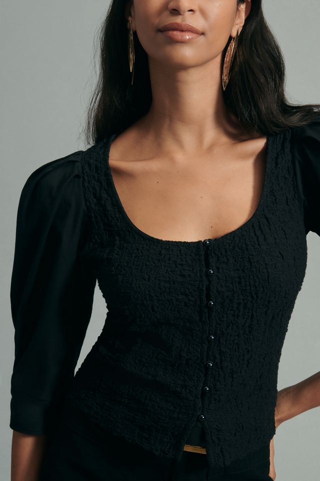By Anthropologie Smocked Cardigan Top #3