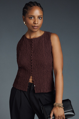 By Anthropologie Puckered Peplum Top In Brown