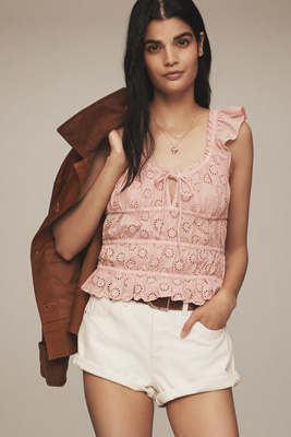 Eyelet Flutter-Sleeve Blouse
