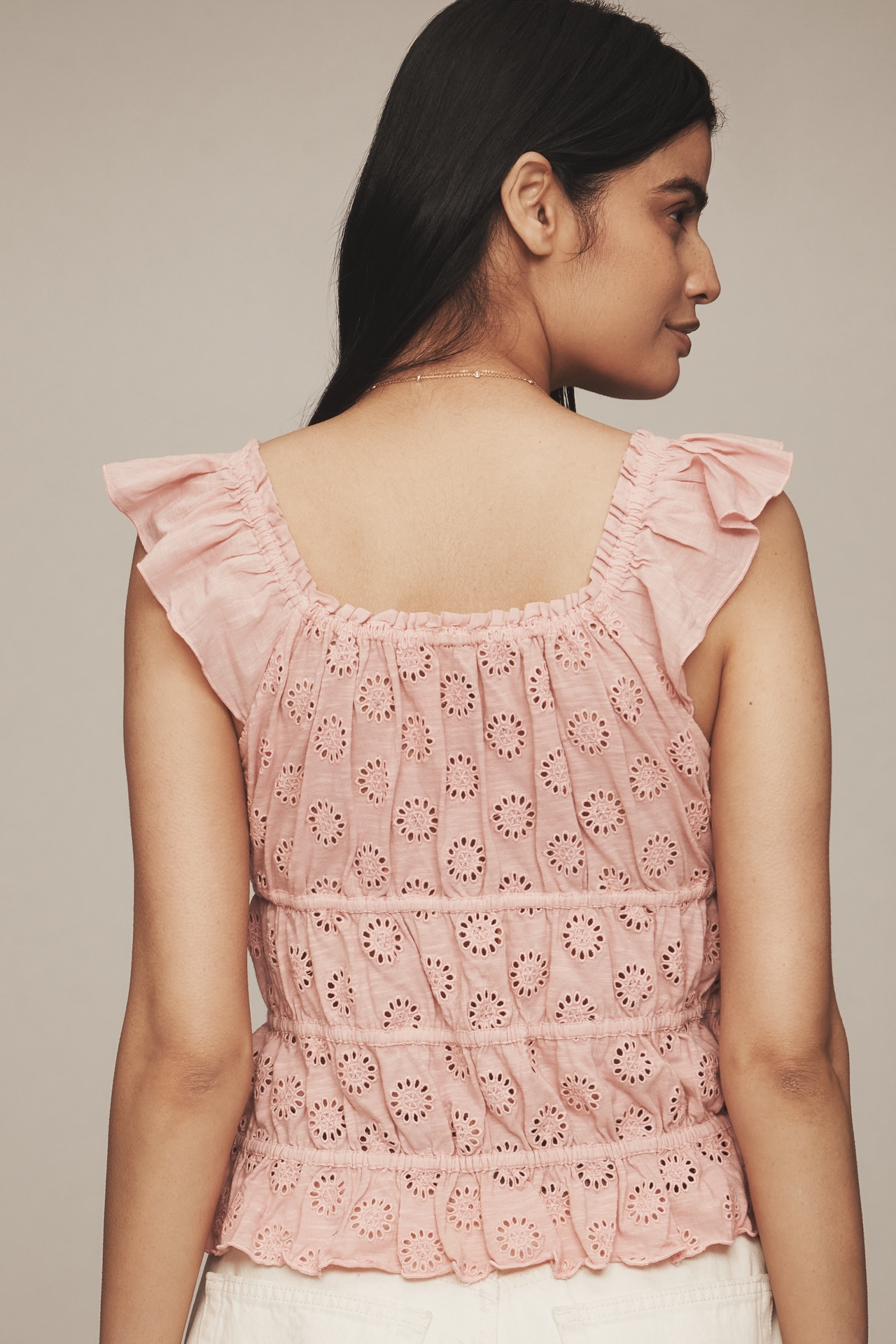 By Anthropologie Eyelet Flutter-Sleeve Blouse