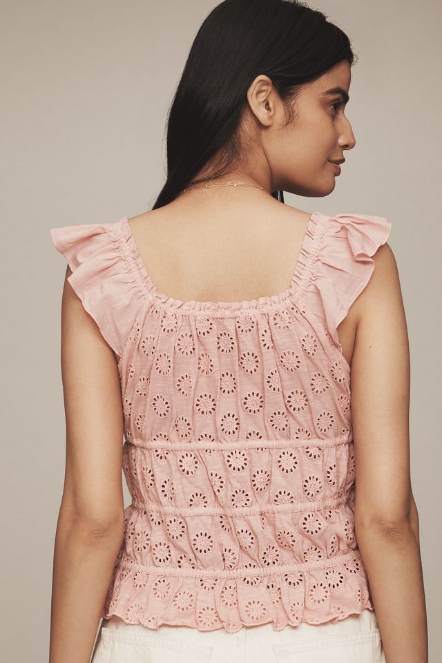 By Anthropologie Eyelet Flutter-Sleeve Blouse #2