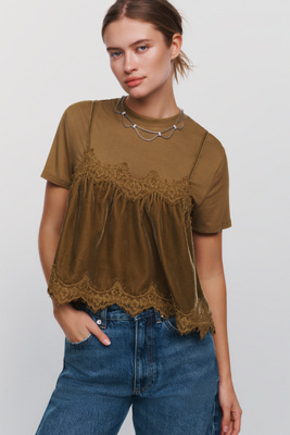 Maeve Velvet Knit Twofer Top by Anthropologie