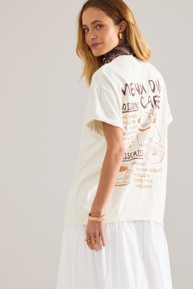 By Anthropologie Menu du Café Graphic Boyfriend T-Shirt #5