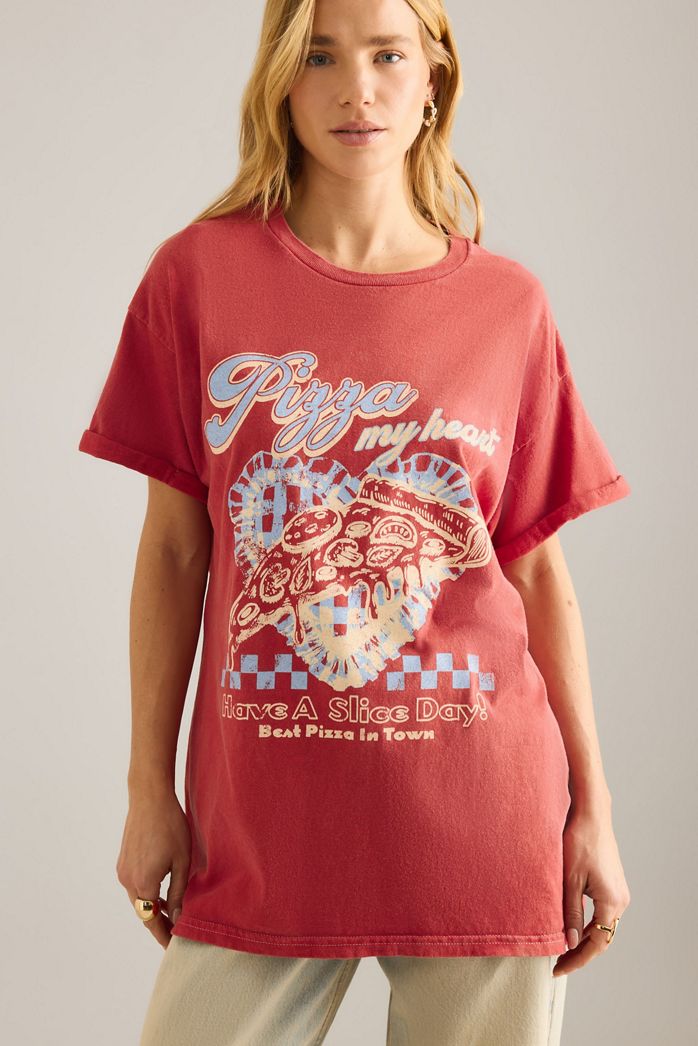 By Anthropologie Pizza My Heart Graphic Boyfriend T-Shirt