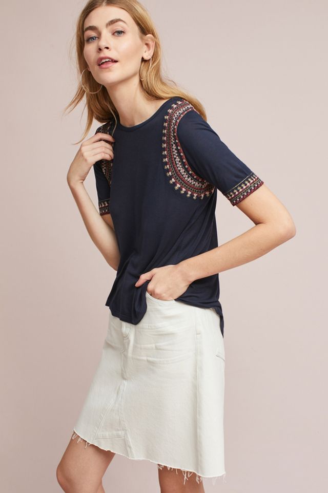 Embroidered Boat Neck Top #1