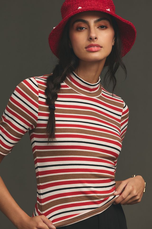 Maeve Mock-Neck Half-Sleeve Tee #5