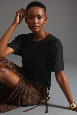 T.la Woven Flutter Sleeve Tee In Black