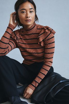 T.la Ruffled Turtleneck Top In Multicolor