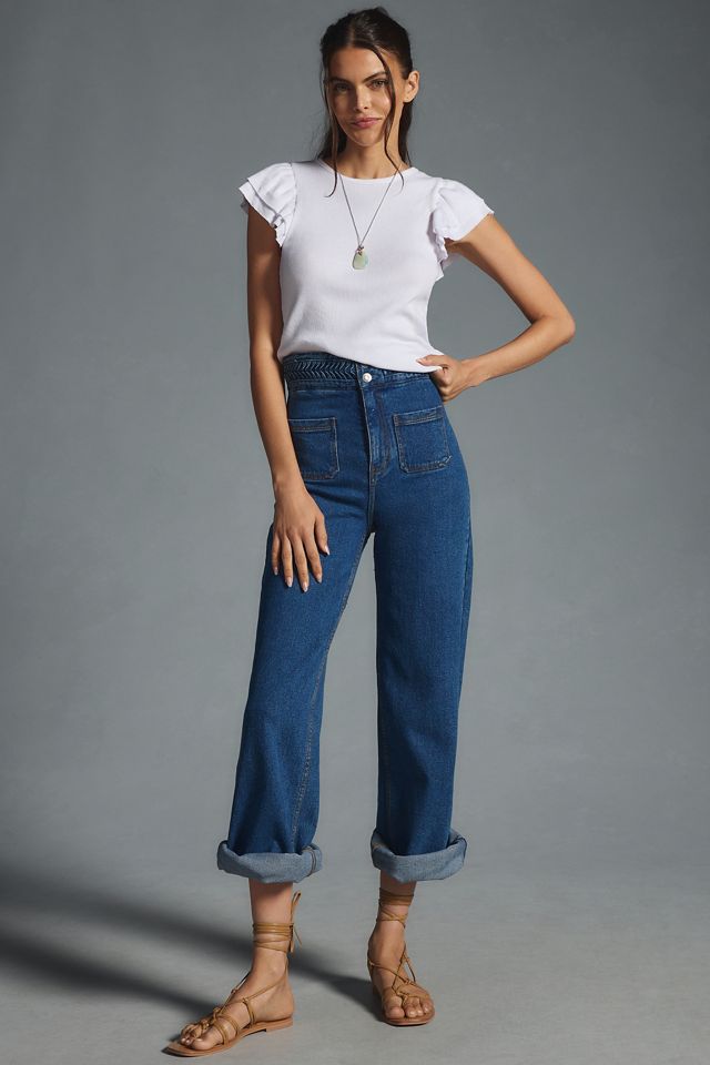 T.La Ruffle-Sleeve Crew Top | Anthropologie