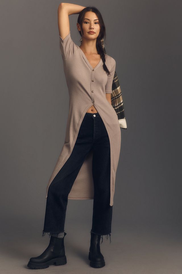 T.La Short-Sleeve Rib Duster Cardigan Sweater #3