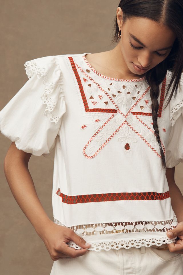 By Anthropologie Puff-Sleeve Cutwork Top | Anthropologie