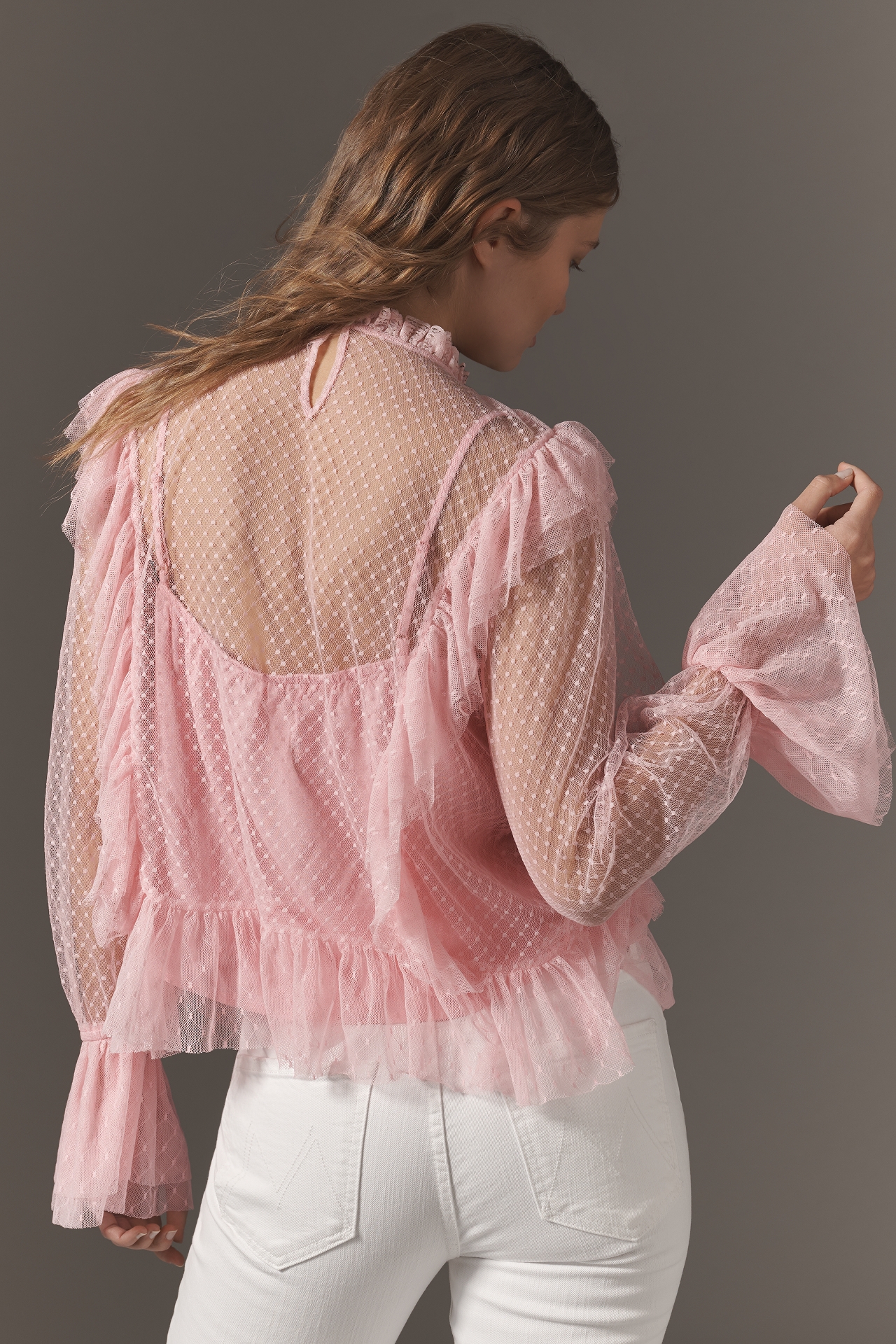 By Anthropologie Long-Sleeve Ruffle Sheer Blouse