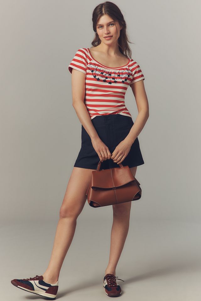 Maeve Embroidered Flowers Scoop-Neck Tee #2