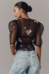 By Anthropologie Embellished Sheer Mesh Top