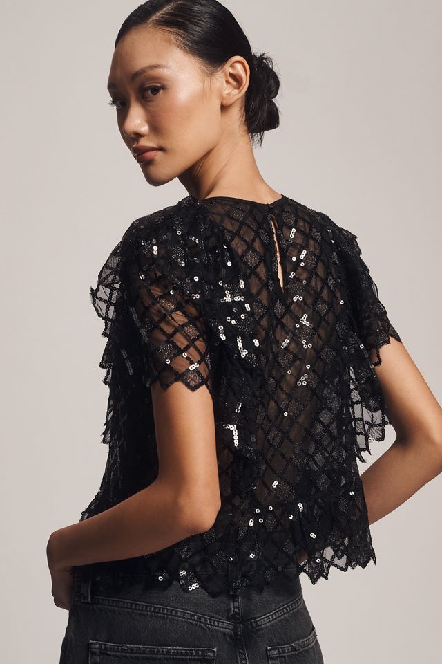 By Anthropologie Semi-Sheer Sequin Top #1