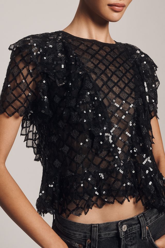By Anthropologie Semi-Sheer Sequin Top #3