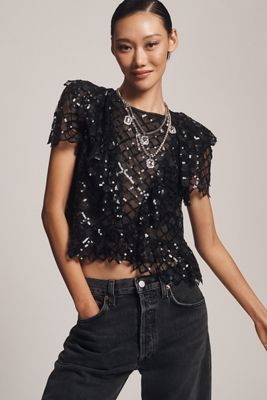 By Anthropologie Blouse semi-transparente à paillettes