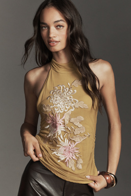 By Anthropologie Backless Mock-neck Tank Top In Green