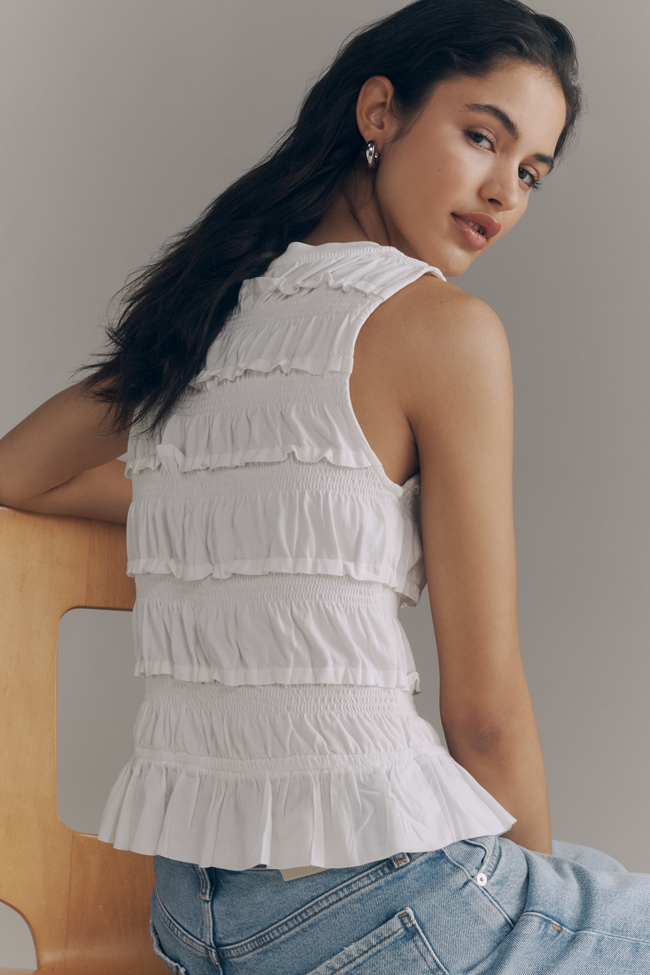 Maeve Cotton Shirred Ruffle Tank