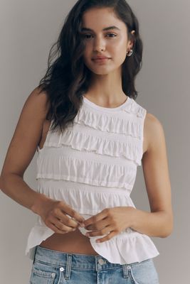 Maeve Cotton Shirred Ruffle Tank