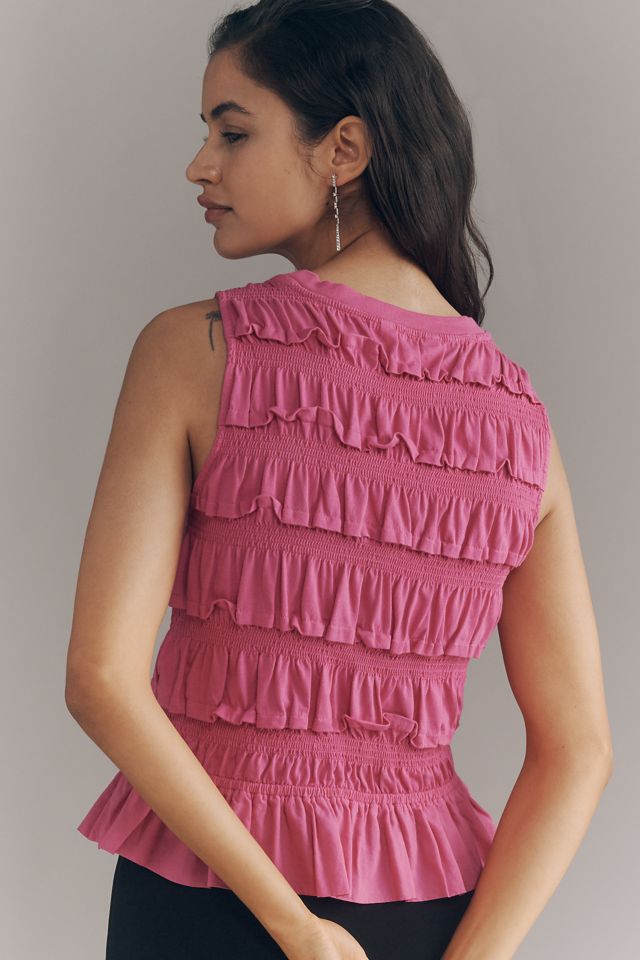 Maeve Cotton Shirred Ruffle Tank Top #2
